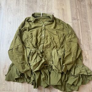 Free People Olive Green Ruffled Top